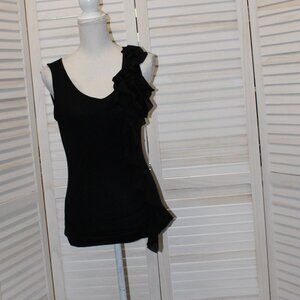 Elle Cascade Ruffle Shell Womens Size Small Black Sleeveless Tank Top